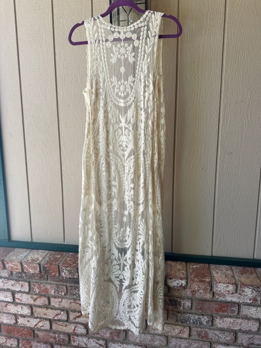 Lace Crochet Long Vest - Cream - Picture 5 of 5